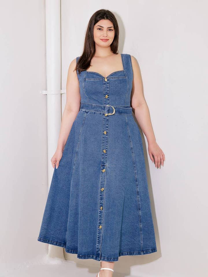 A washed denim midi dress - FD1227-P for wholesale on Faire