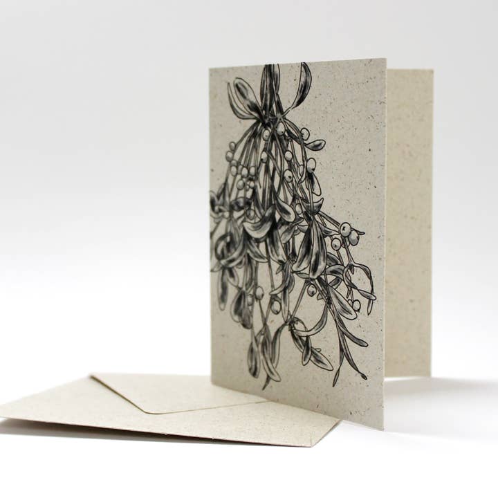 NOA Papeterie - Wholesale Everyday Greeting Card - Mini card made of grass paper, mistletoe1