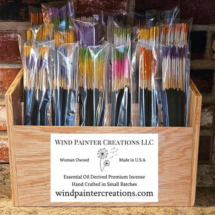 Prepackaged Incense Display- 10 count bags, 900 sticks for wholesale by Wind Painter Creations LLC