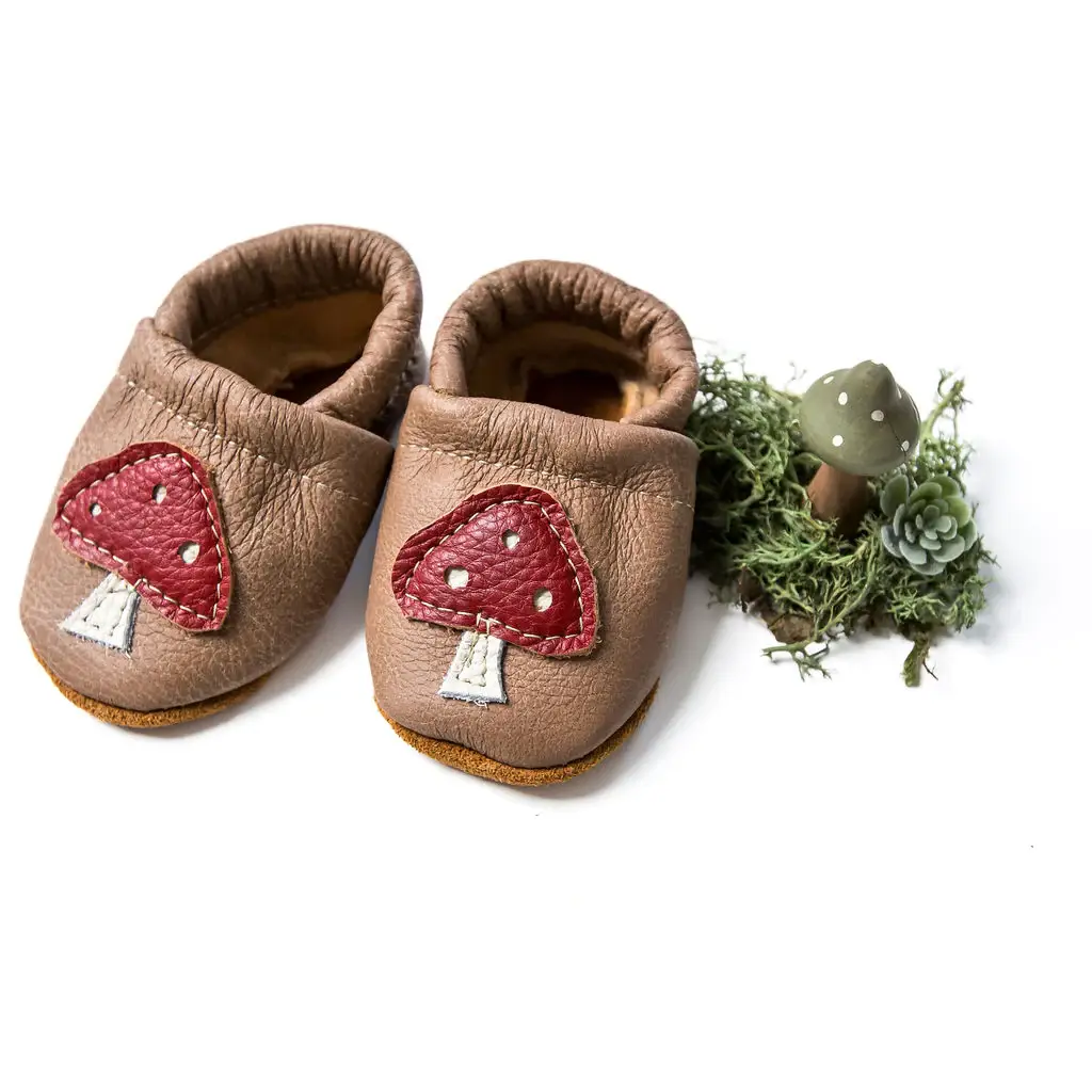 Starry Knight Design - Wholesale Moccasins - Kids - Mushrooms on Chai Leather Shoes Moccs Baby and Toddler7