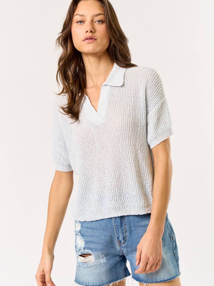 Short Sleeve Collared Polo Knit Top for wholesale by Lalavon