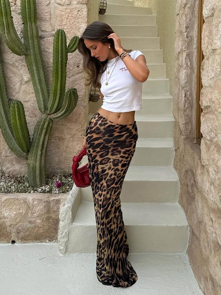 Marayn - Wholesale Skirt - Women's - Vintage Leopard Maxi Skirt Retro Summer Style 20245