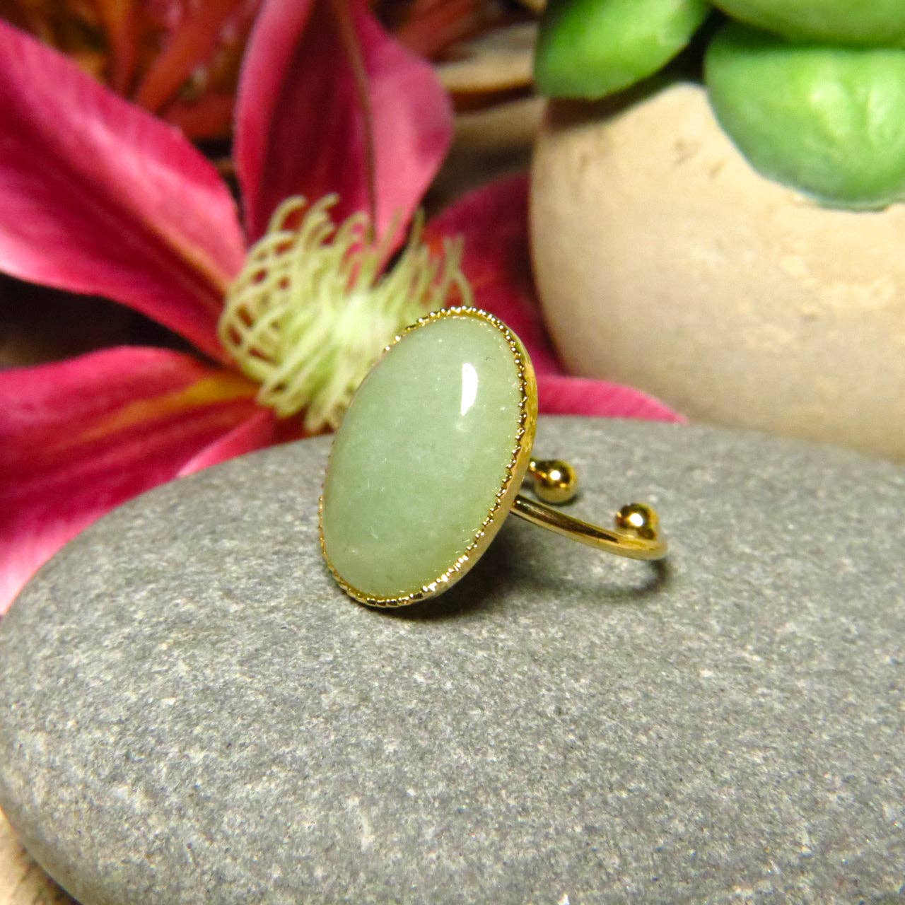 TOURMALYN - Vente Bague de cocktail/de cérémonie - Bague "ELSA" dorée or fin en pierre d'Aventurine4