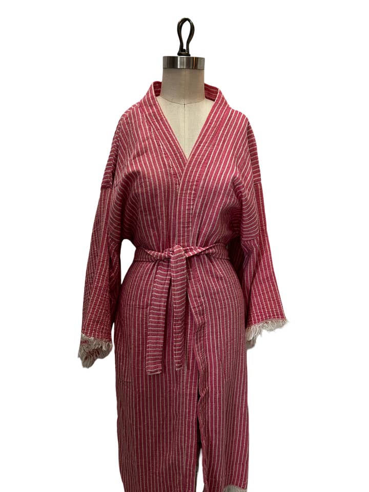 Striped Robe in Red for wholesale by Nidalu Handmade