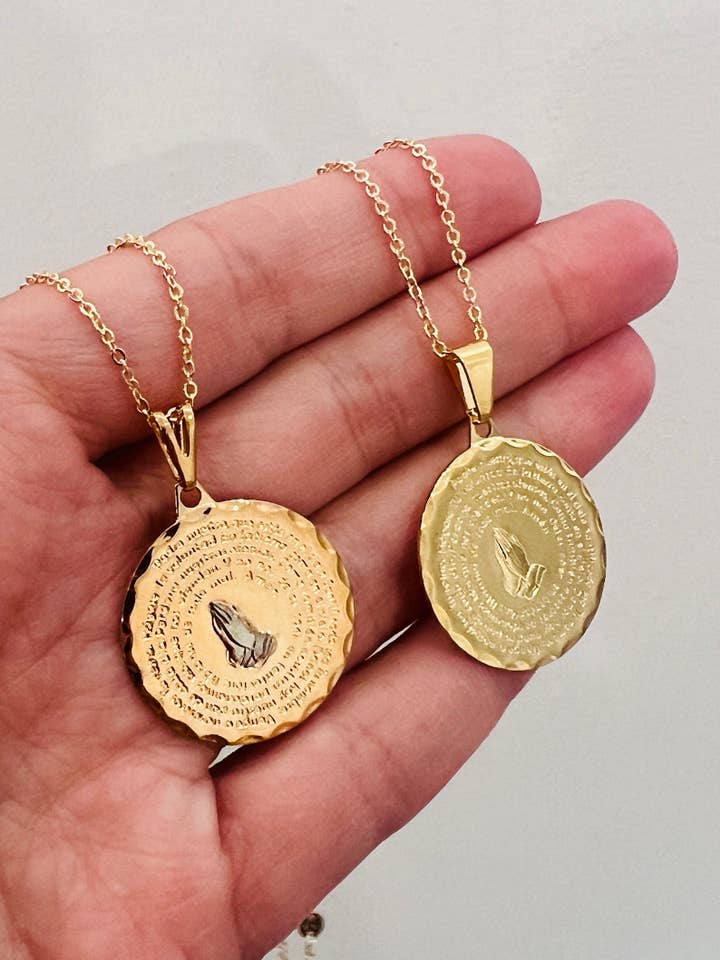 Gold Filled Our Father Necklace | Portuguese Prayer Medal for wholesale by Haus of Monogram