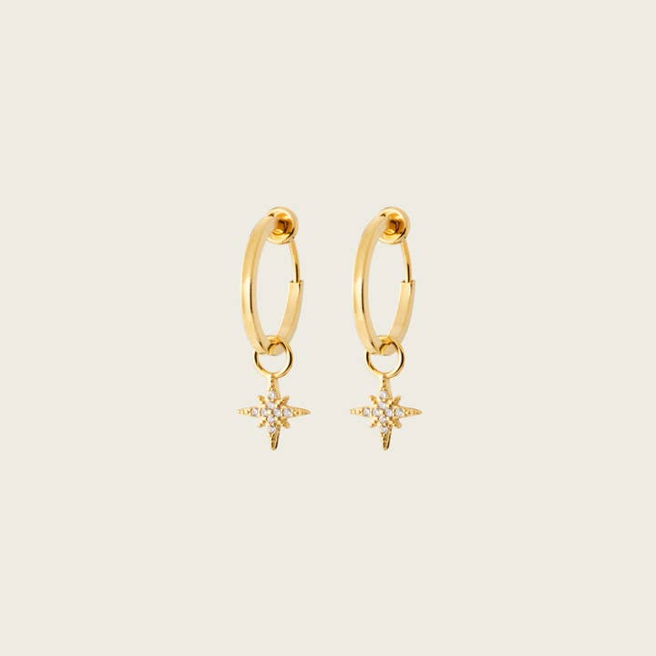 Star Hoop Charms Mini Hoop Clip On Earrings Set in Gold for wholesale by Aiori