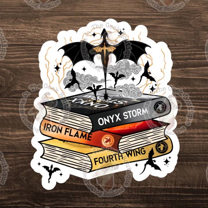 Autocollant de pile de dragons de romance fantastique en vinyle de 3" pour les amateurs de livres pour la vente par The Geek Boutique