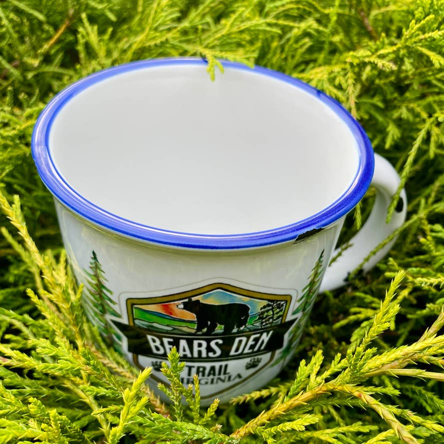 Sweetgum Studio - Wholesale Coffee Mug - Stoneware Distressed Mug with Blue Trim 14 oz.2