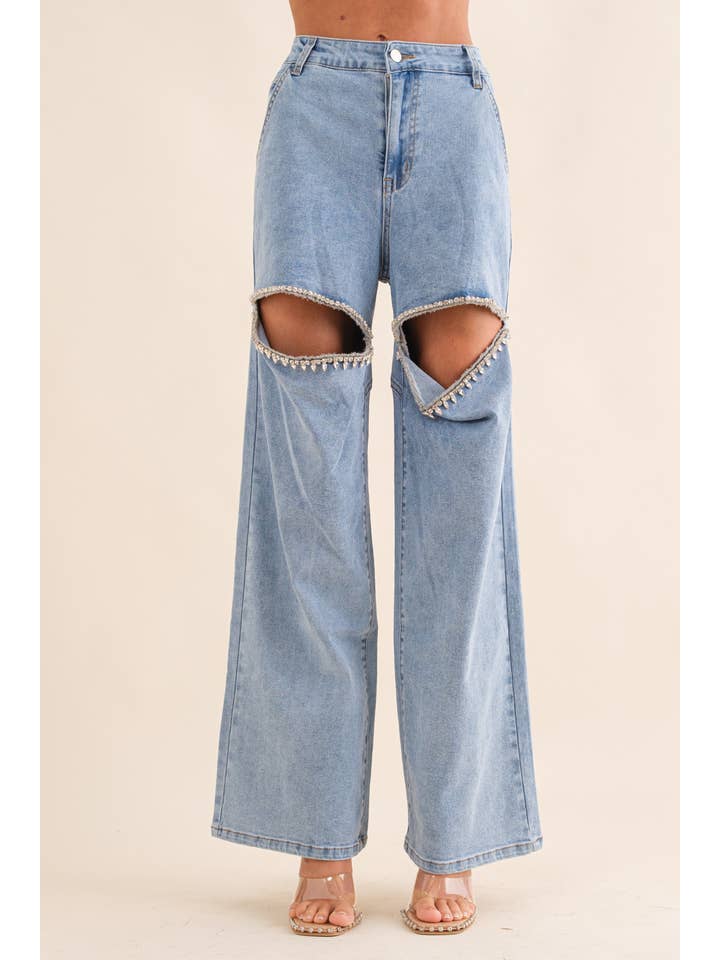 Blue B - Wholesale Jeans - Women's - 15137P-1 - Cut Out Front Rhinestone Washed Denim Jeans14