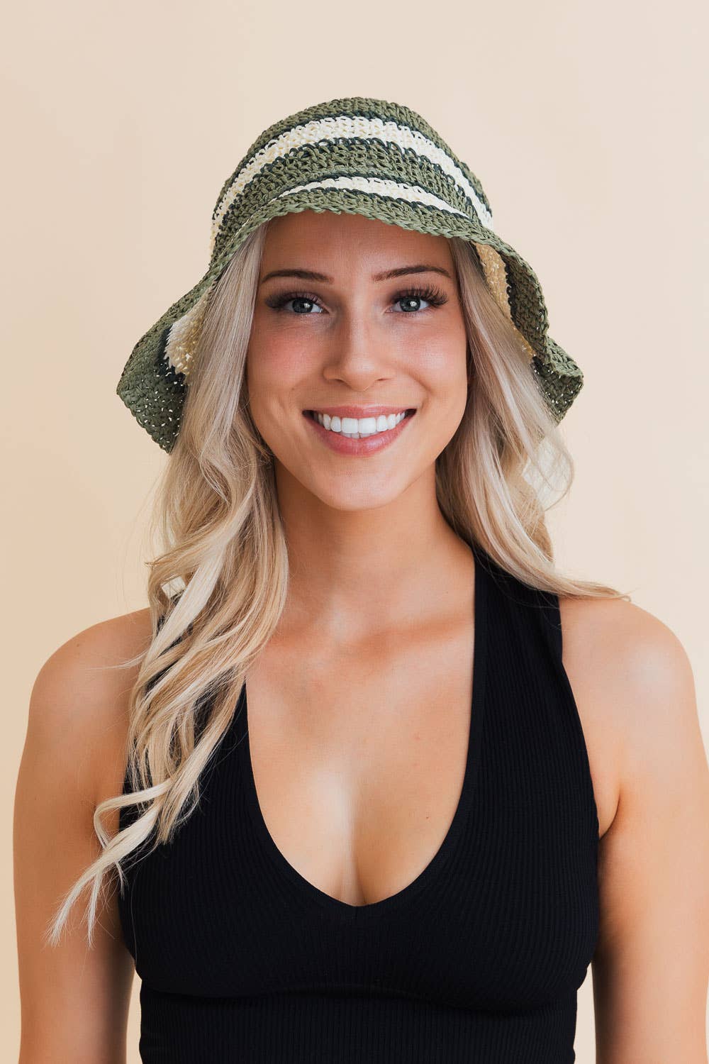 Leto Accessories - Wholesale Bucket Hat - Women's - Crochet Stitched Striped Pattern Bucket Hat9