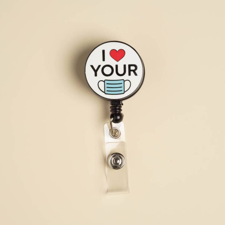 I Love Your Mask Badge Reel - Swivel Clip for wholesale by Dissent Pins