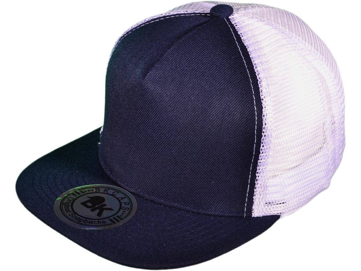 Buck Wholesale - Wholesale Trucker Hat - Unisex - Flat Bill Trucker Hats - 5 Panel SnapBack Mesh 2 Tone BK Cap3