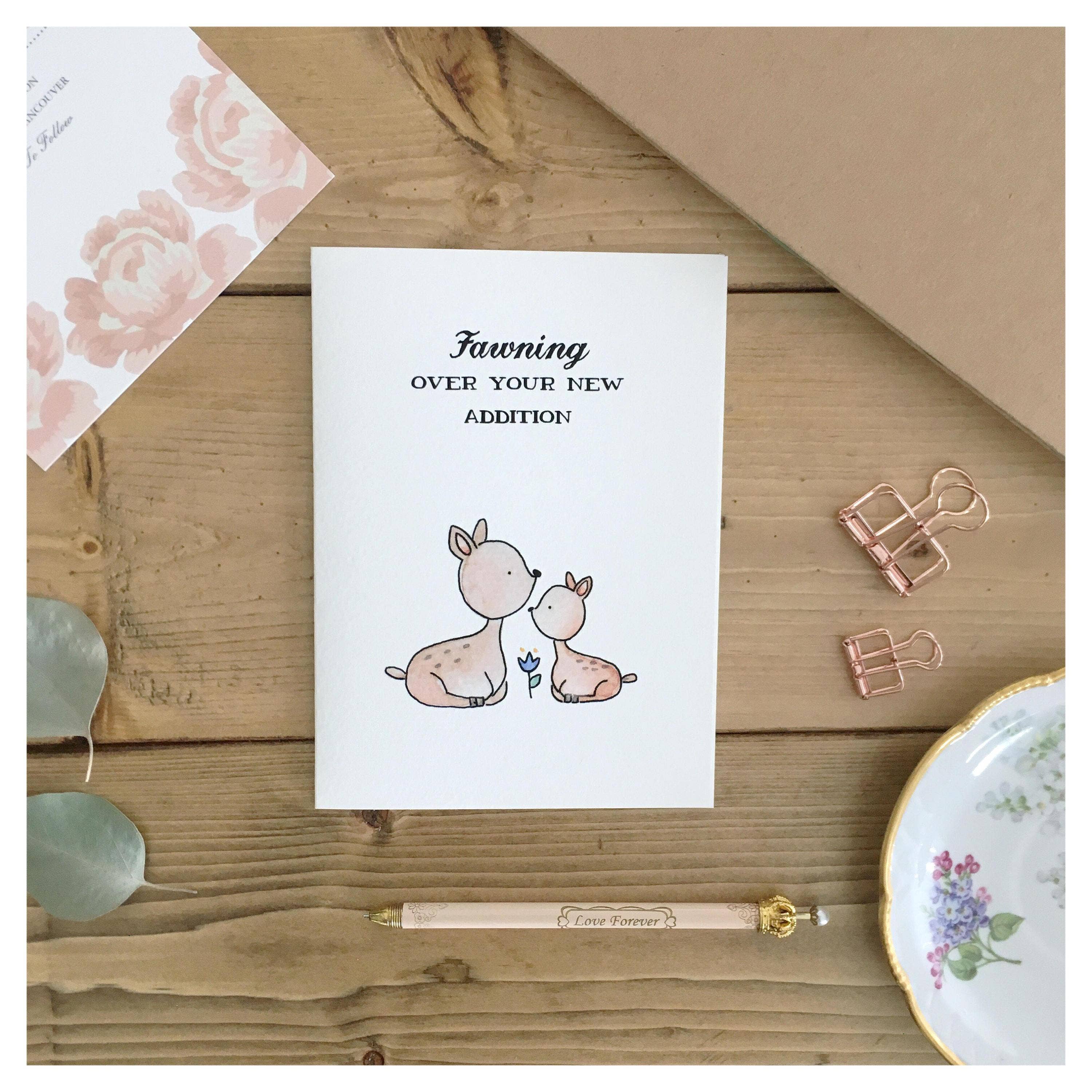kenziecards - Wholesale Baby Card - Baby – “Fawning Over Your New Addition” Deer-Themed Card