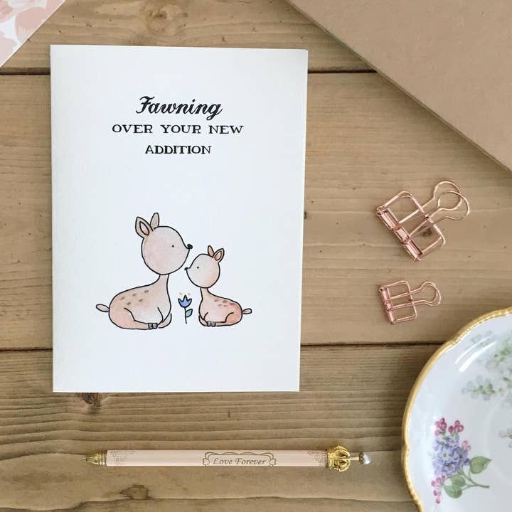 Baby – “Fawning Over Your New Addition” Deer-Themed Card for wholesale by kenziecards