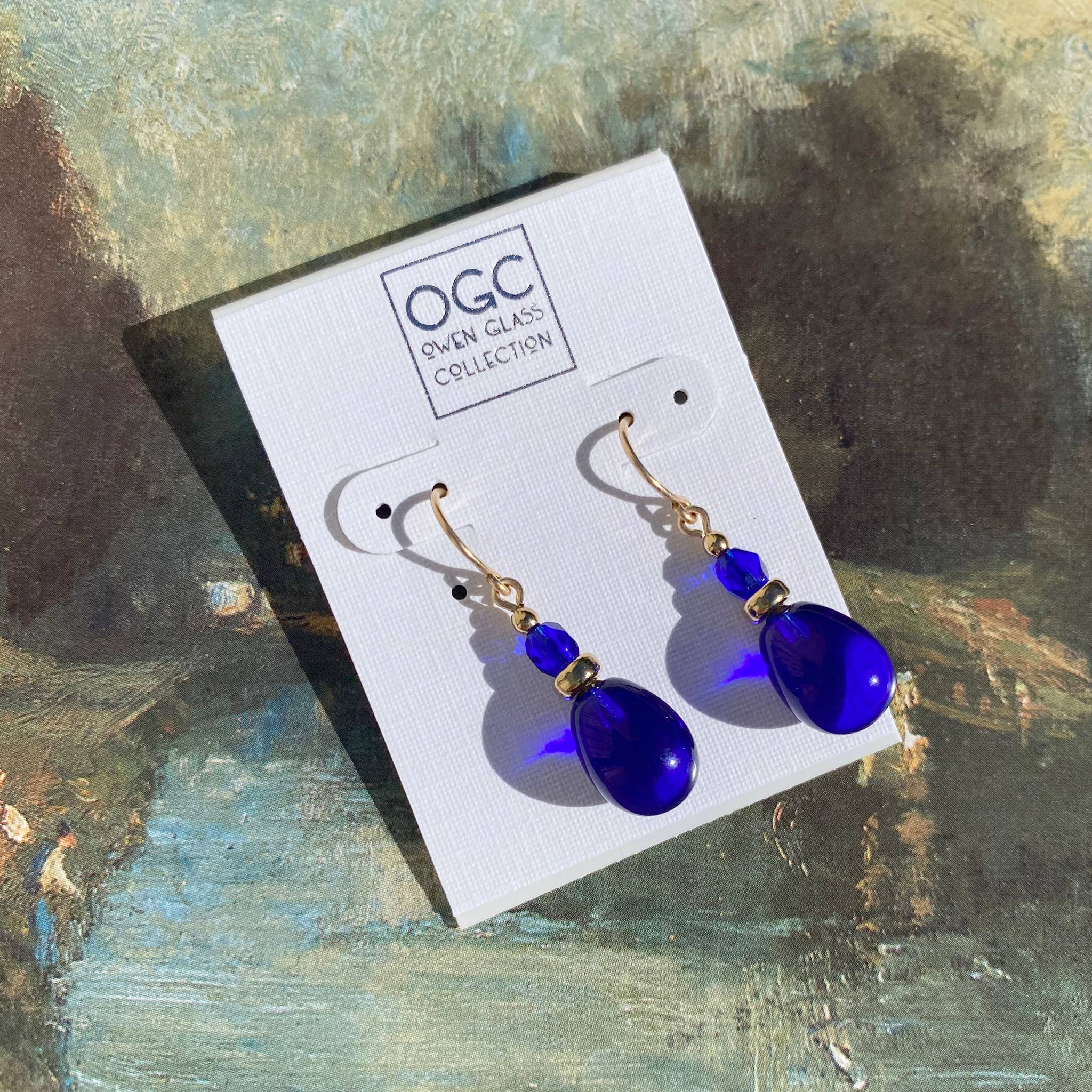 Owen Glass Collection - Wholesale Dangle Earrings - BANNERS 24 - COBALT GLASS EARRINGS, CZECH GLASS, GOLD3