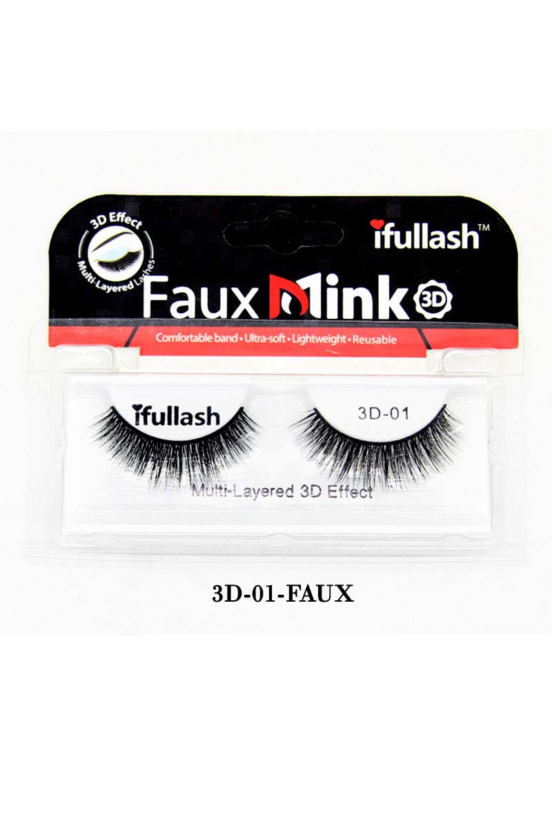 KC Factory - Wholesale False/Fake Eyelashes - Eyelashes - 3D Effect High Quality Faux Mink (3D-01-FAUX)0