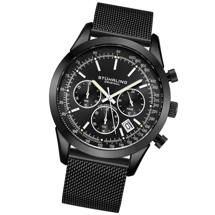 Stuhrling - Vente Montre – homme - Montre Chronographe Quartz Rialto - Bracelet en Acier Noir1