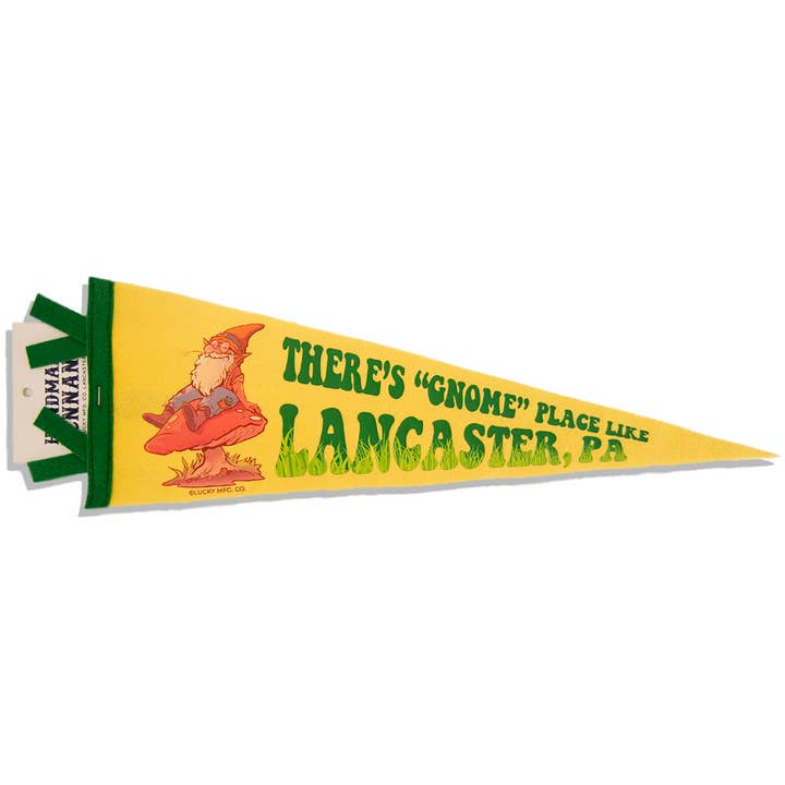 Illustrierter Wimpel „Es gibt Gnome Place Like Lancaster, Pa“ für den Großhandel von Lucky Mfg. Co.