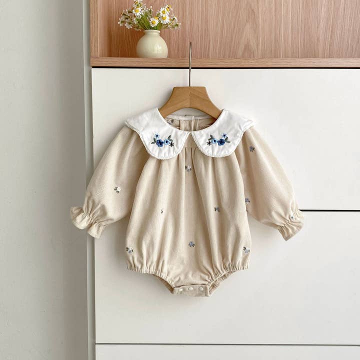 Herfst Baby Meisjes Bloemen Geborduurd Patroon Lange Mouwen Onesies en Jurk – Prinses Zus Matchende Set voor wholesale door MyKids-USA®