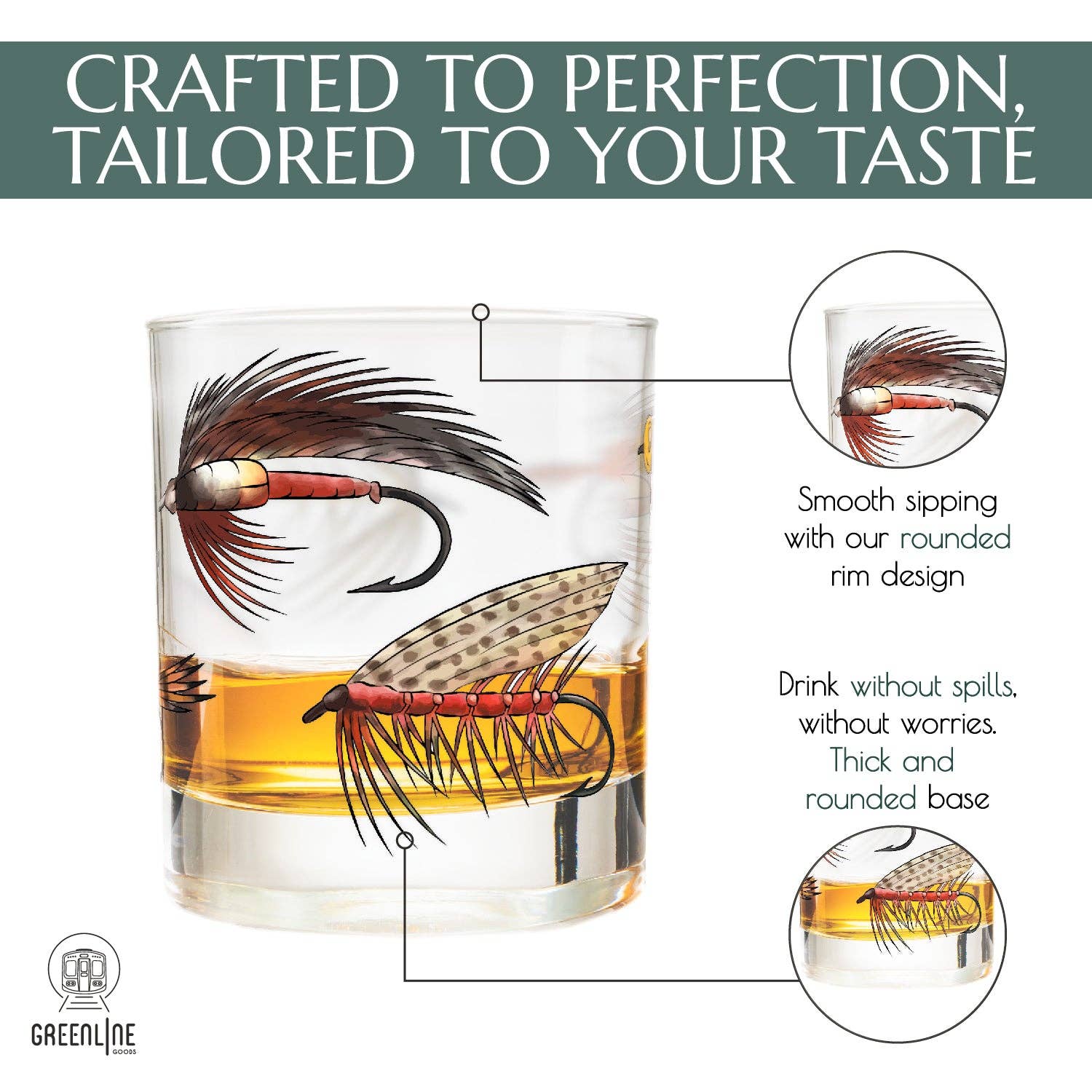 Greenline Goods - Wholesale Cocktail/Liquor Glass - Fly Fishing Lures Whiskey Glass Set5