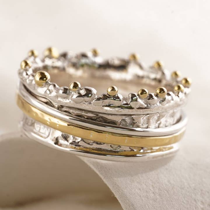 Handmade Crown Mixed Metal Spinning Ring for wholesale by Banyan Jewellery