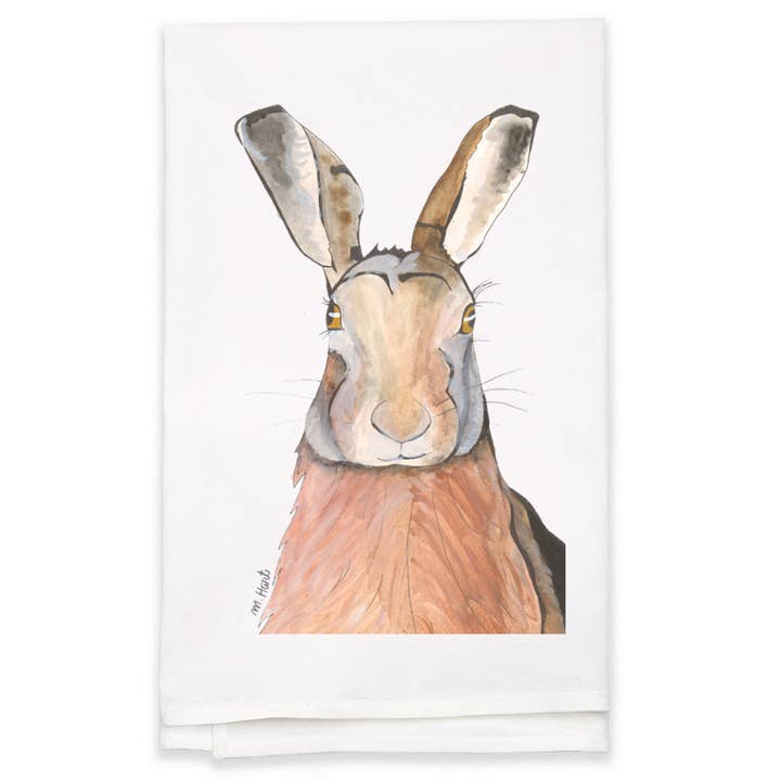The Hare and The Hart - Wholesale Tea Towel - Flour Sack Tea Towel - Hare on White Background