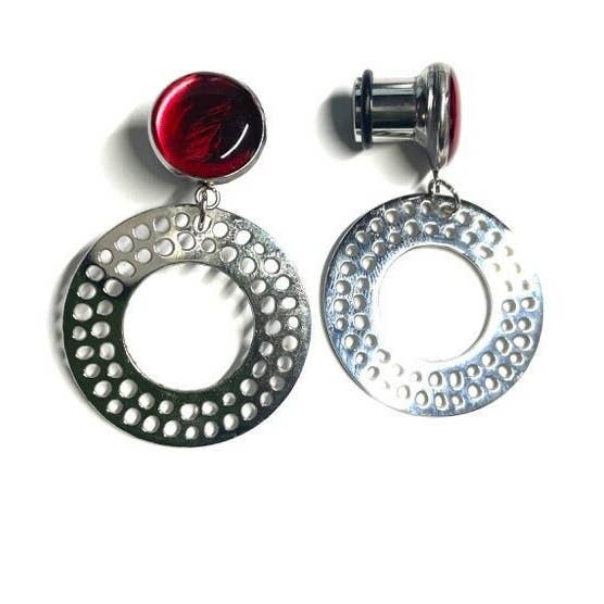 0 Gauge (8mm), Ruby Hiders, Geometric Circle Dangles, Gauges for wholesale by Happy Gauges