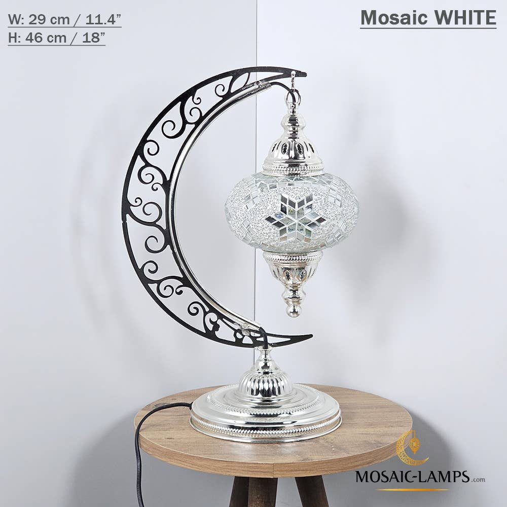 Mosaic Lamps - Vendita all'ingrosso Lampada da scrivania/d'accento - Lampada da scrivania Turkish Moon in argento, luci ad arco marocchine, Murano C56