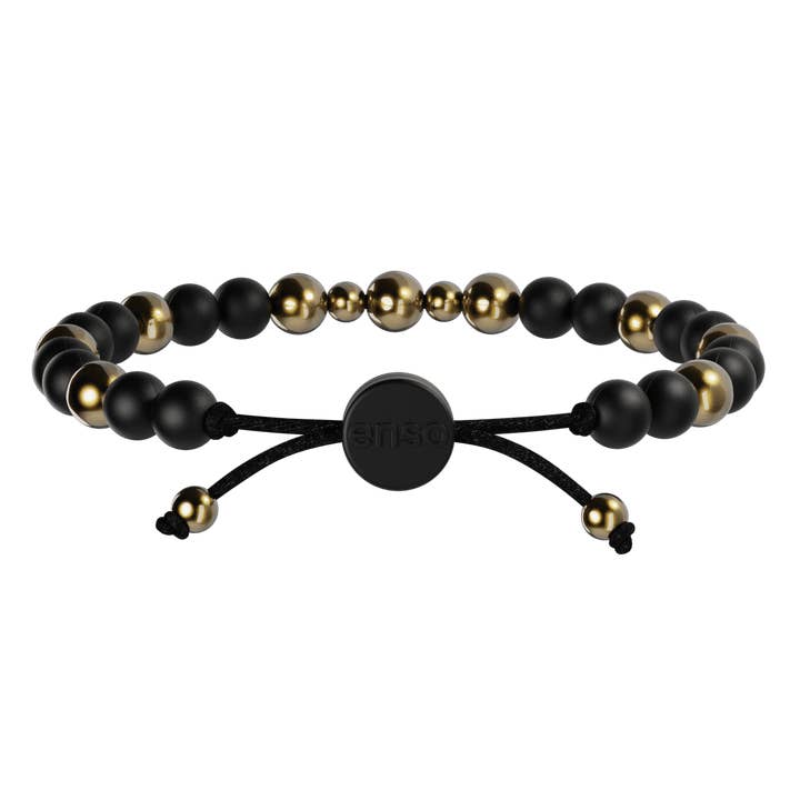 6mm Beaded Bracelet - Obsidian & Gold for wholesale by Enso Rings