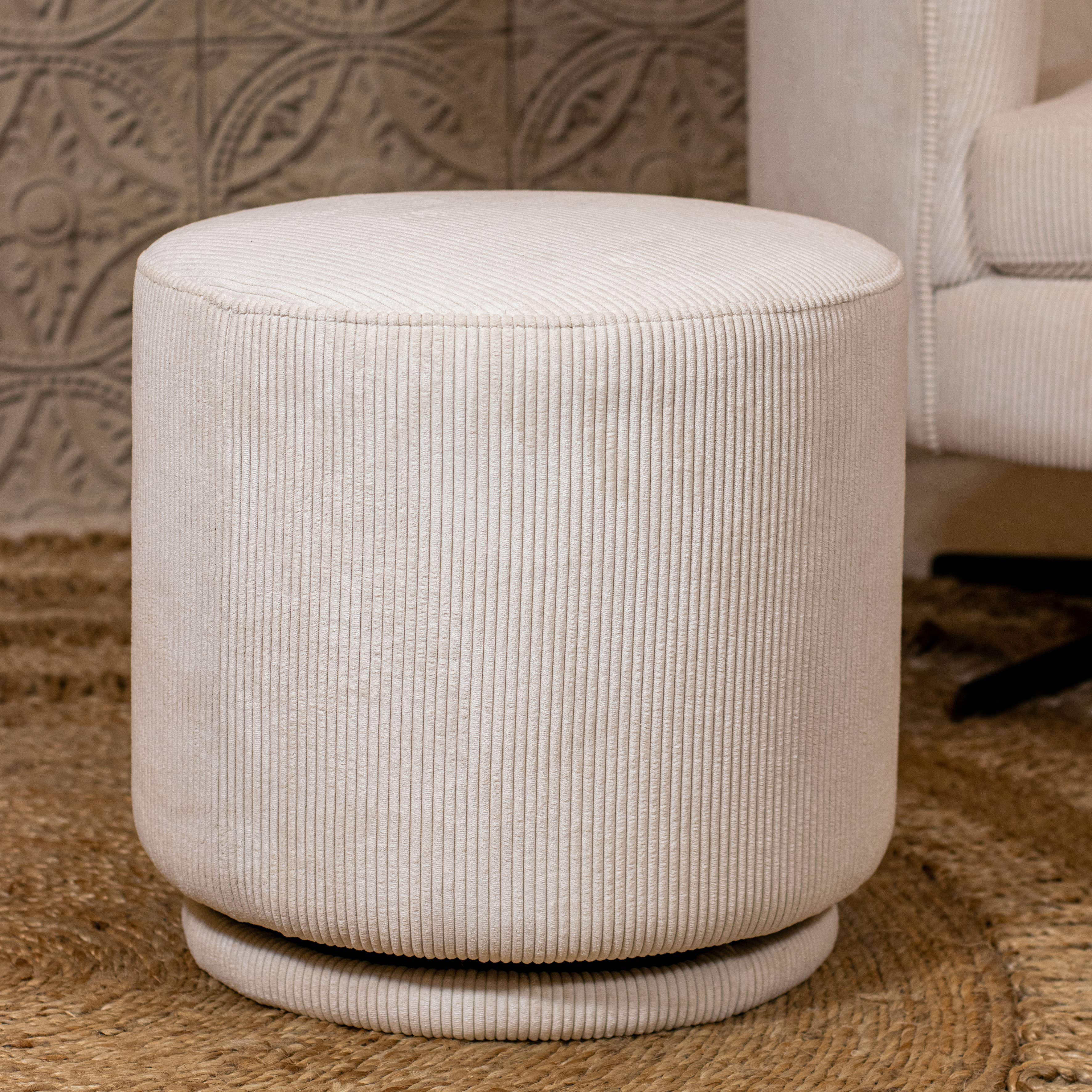 Now's Home - Wholesale Pouf - SWIVEL OTTOMAN IN ECRU CORDUROY 40X40XHT39CM CASPER1