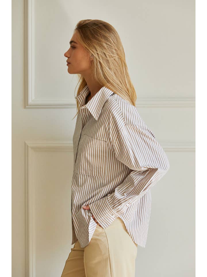 BEIGE CT8435-1 - Isra Striped Button Up Shirt for wholesale on Faire