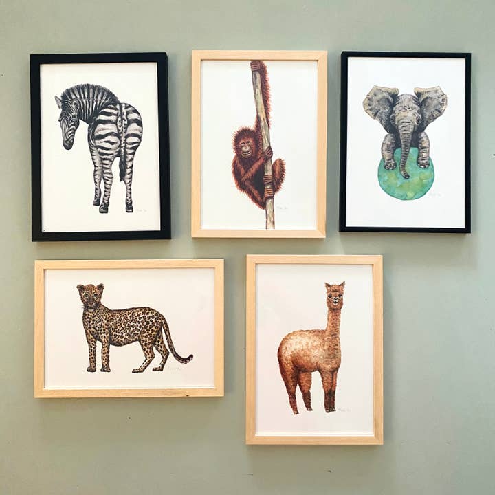 World of Mies – wholesale Affisch – Barn och baby – Canvastavla elefant - A4/A3 - barnrum barnkammare - handmålad