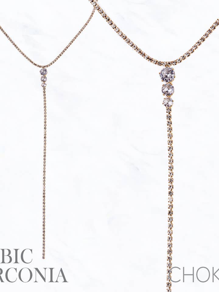 Y-Drop-Chokerhalskette aus kubischem Zirkonia, rund, mit Strasssteinen für den Großhandel von Suzie Q USA