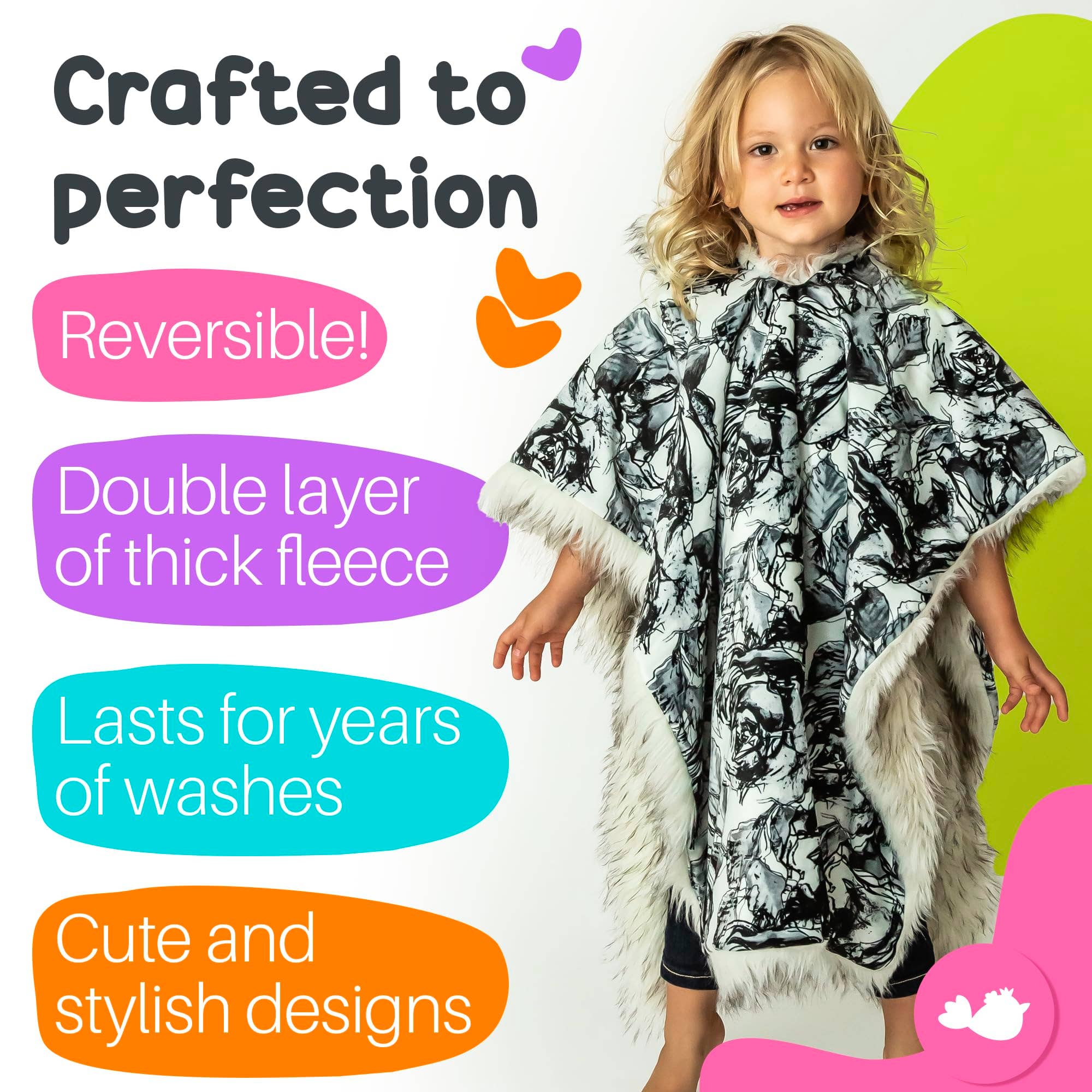 Birdy Boutique LLC. - Wholesale Poncho Towel - Kids & Baby - Faux Fur and Watercolor Flowers Car Seat Poncho for Toddlers2