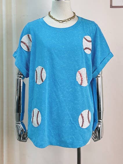 Rosa Clothing - Wholesale T-Shirt - Women's - Baseball sequin embroidered short sleeve T-shirt tee top12