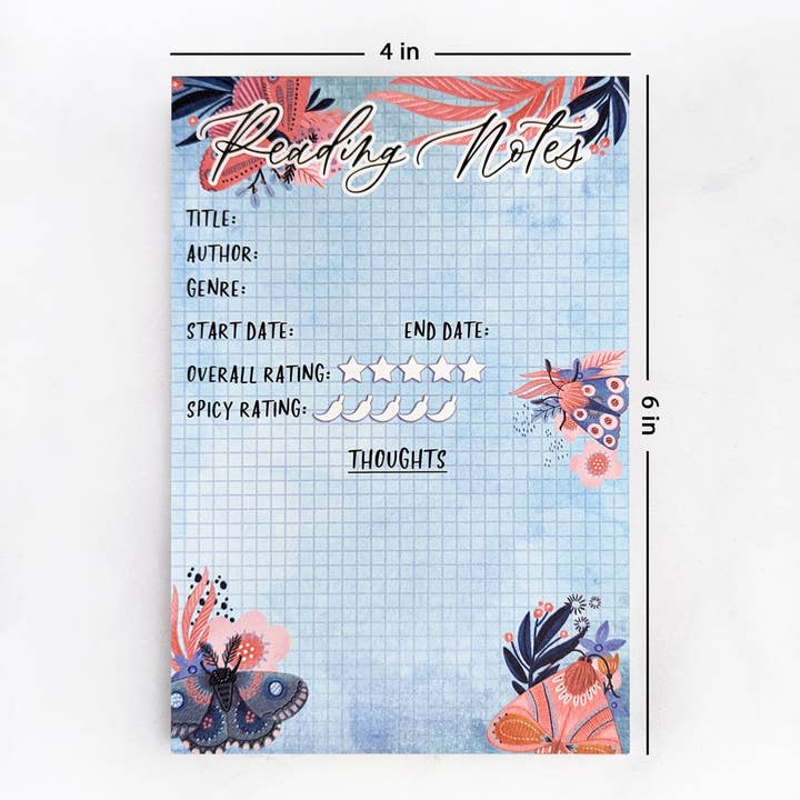 Bloc-notes de lecture, 4 x 6 pouces - Bloc-notes Bookworm - Floral pour la vente par Aphrodite Bookclub
