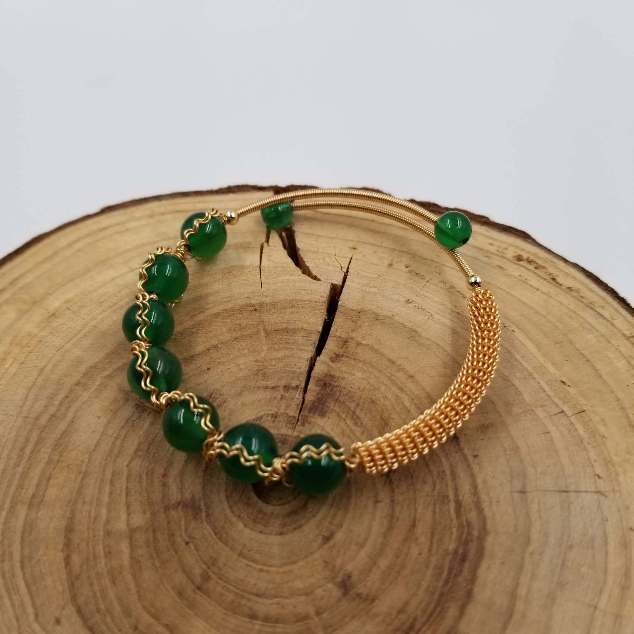 CHAKRA JEWELRY – Engroshandel Perlearmbånd – Håndlavet naturlig grøn agat 14K armbånd2