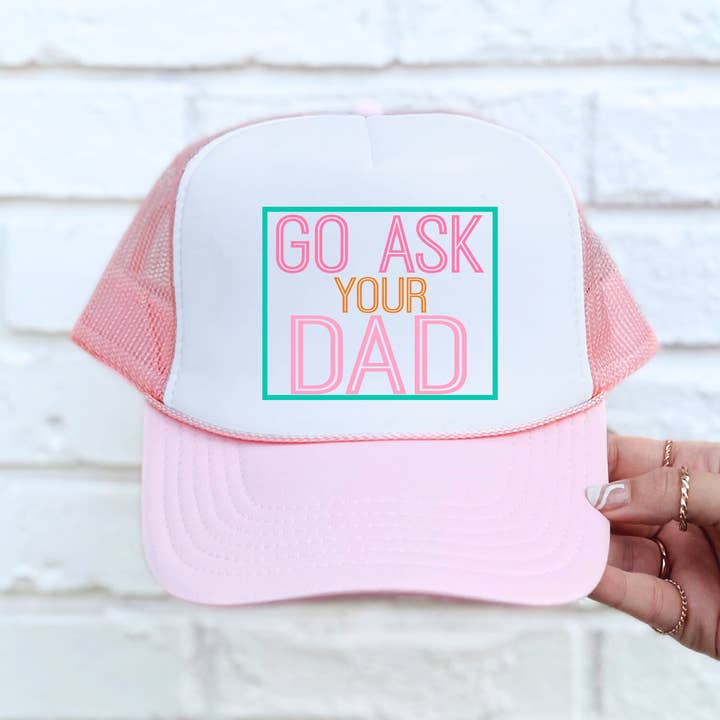 Southern Attitude Designs Inc - Wholesale Trucker Hat - Unisex - Ask Your Dad Light Pink & White Trucker Hat/Light Pink Ink0