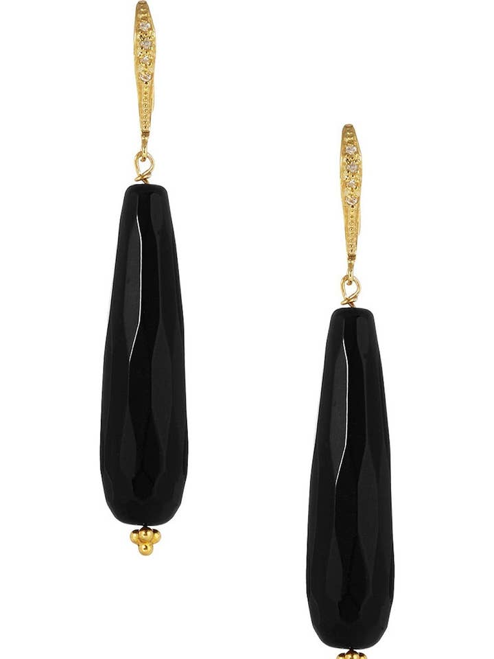 Pendants d'oreilles en forme de larme d'onyx noir pavé d'or 18 carats pour la vente par Stephen Oliver