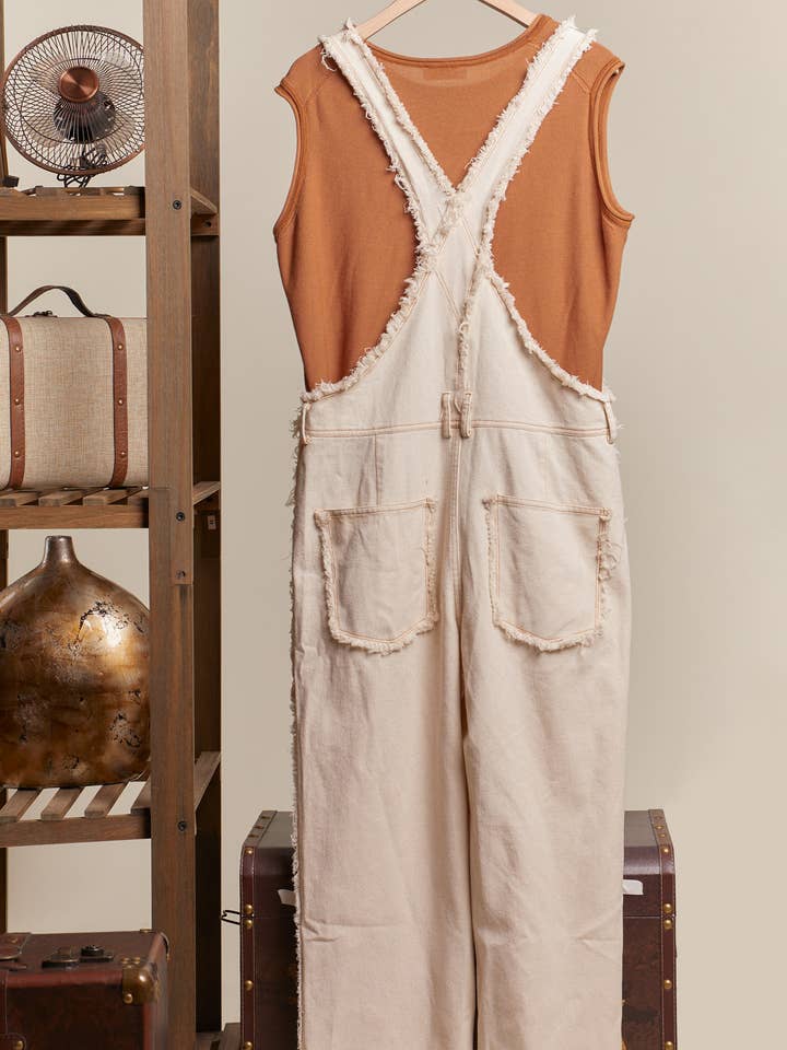 Ivory Washed Denim with Crochet Patchwork Overall for wholesale on Faire