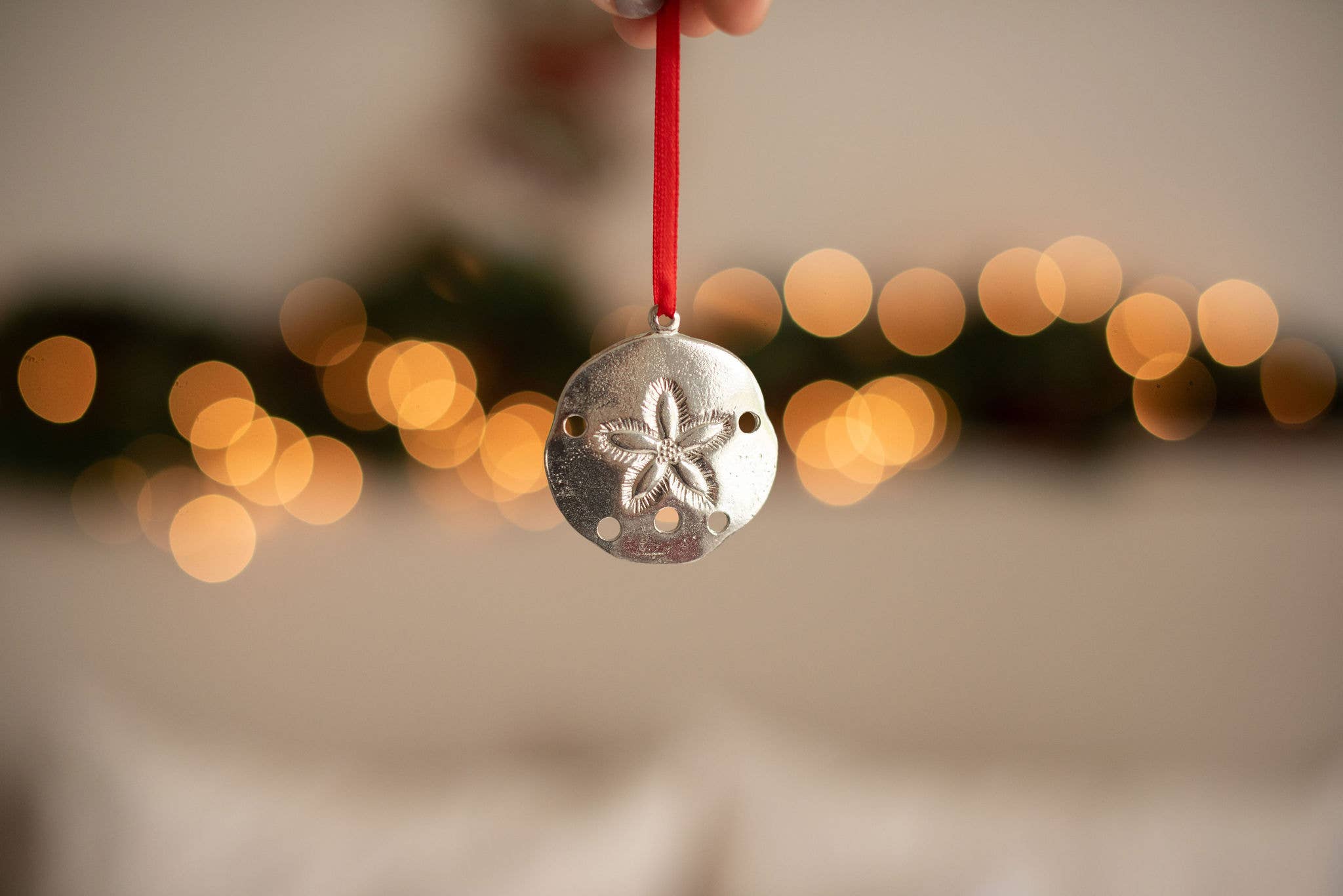 House of Morgan Pewter - Wholesale Ornament - Handmade Sand Dollar Seashell Christmas Ornament Pewter1