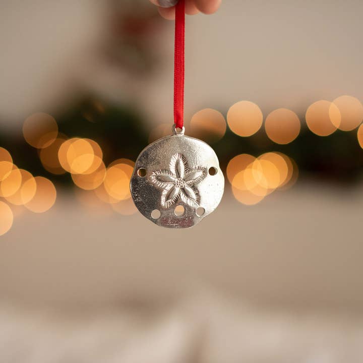 House of Morgan Pewter - Wholesale Ornament - Handmade Sand Dollar Seashell Christmas Ornament Pewter1