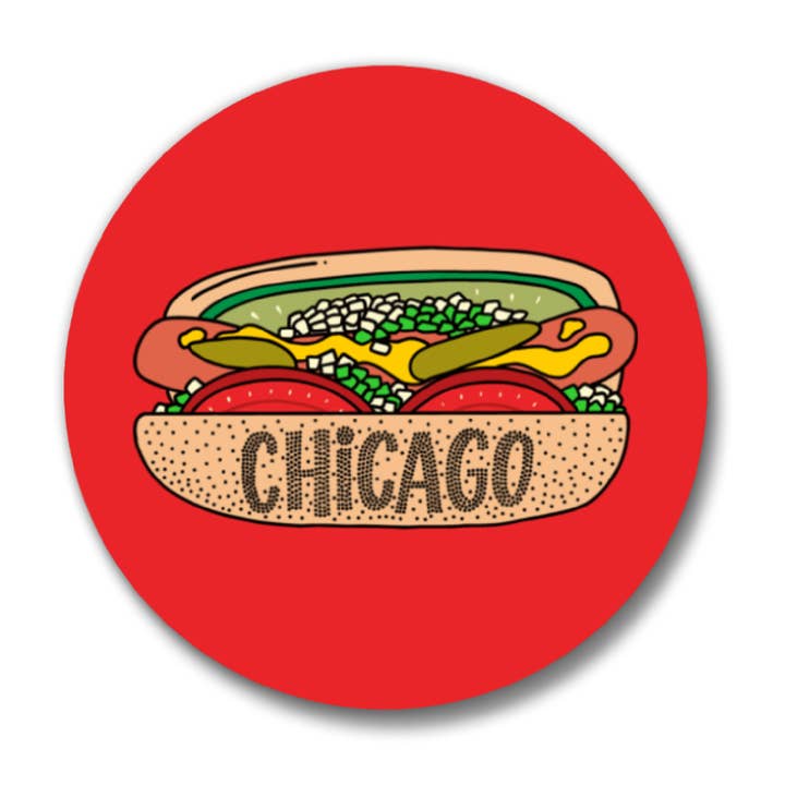 NEW Chicago Hot Dog Button for wholesale by Lettering Works