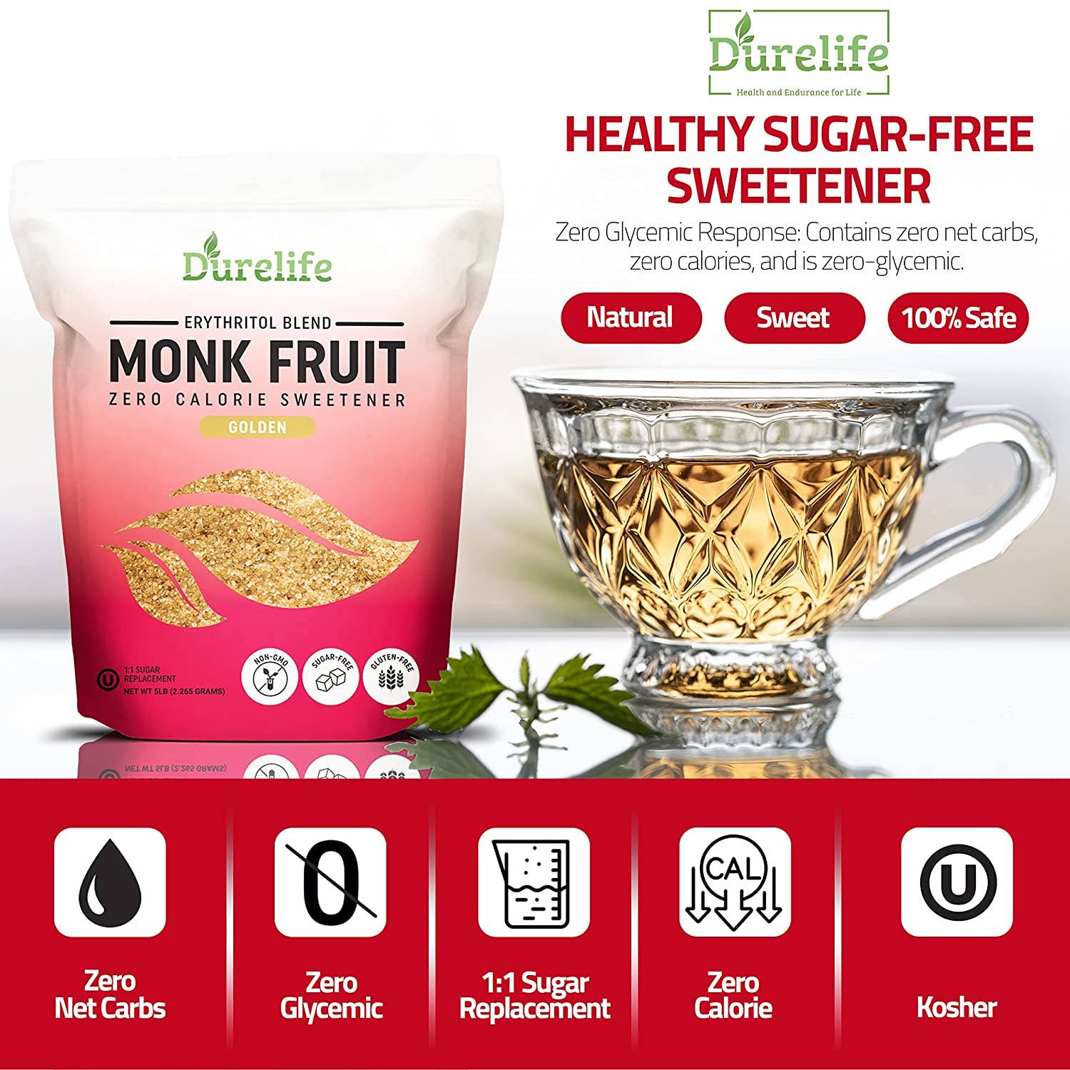 Durelife - Wholesale Sugar/Sweetener - Durelife Golden Monk Fruit Sweetener, 1:1 Sugar Replacement,1
