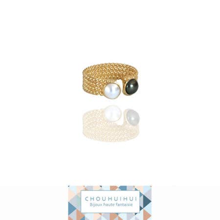 Chouhuihui – Engroshandel Statementring – ORTENSIA ring i khaki og perlemor