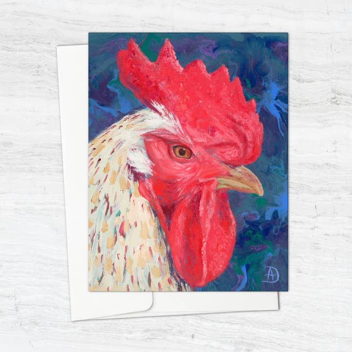 Inner Critic No 1 - Rooster Art (6 Notecards) for wholesale by Studio Andreea Dumez