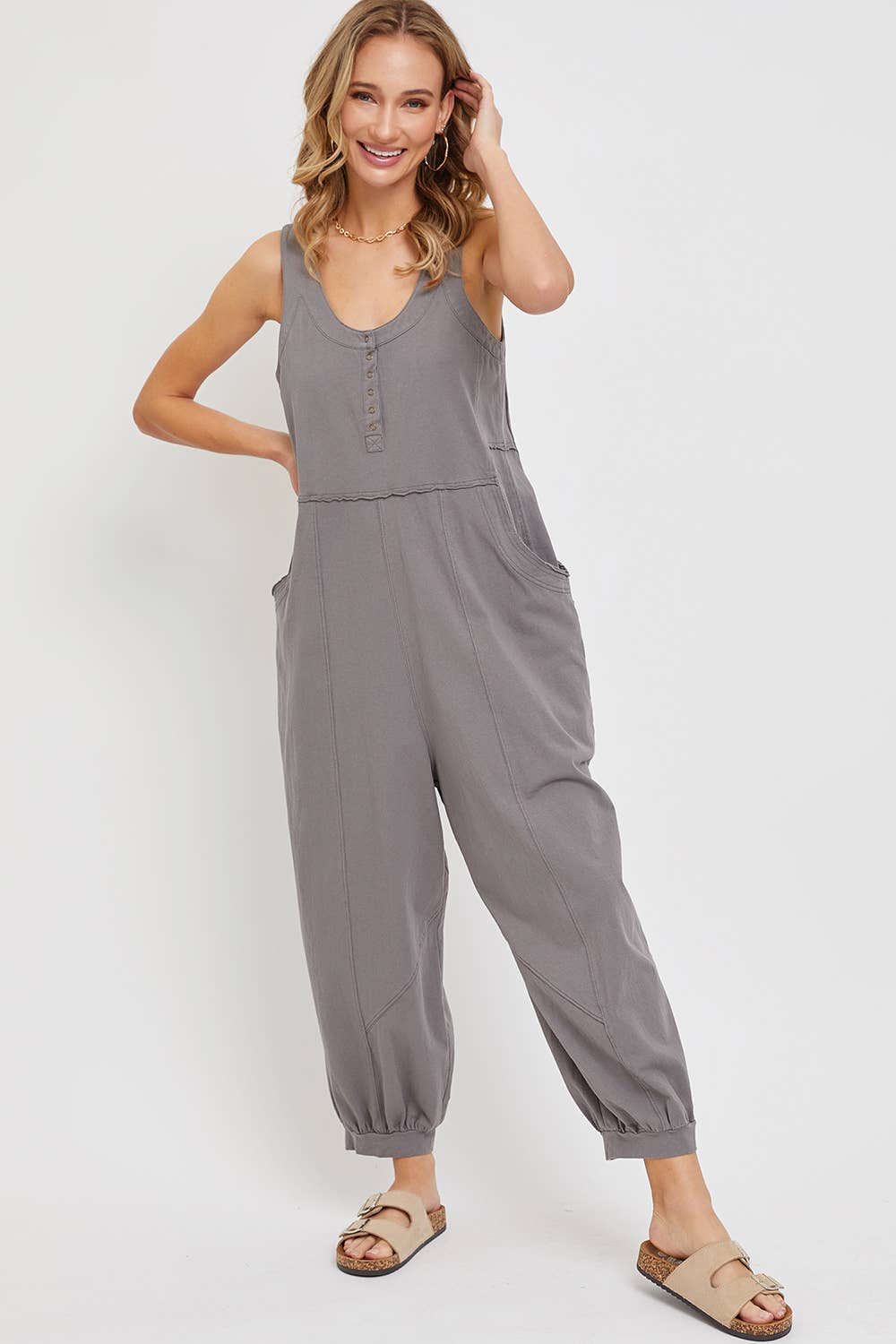 Sweet Lovely by Jen - Wholesale Jumpsuit - Women's - COTTON WASHED SLOUCHY JUMPSUIT8