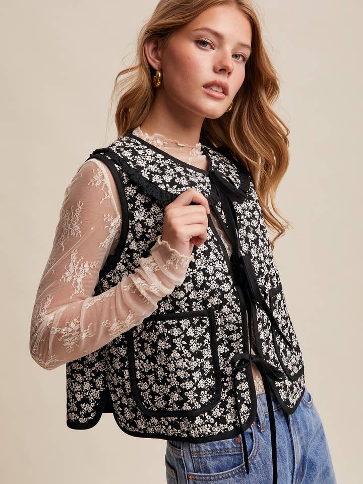 Floral Quilted Tie Vest LVT013 for wholesale by Listicle