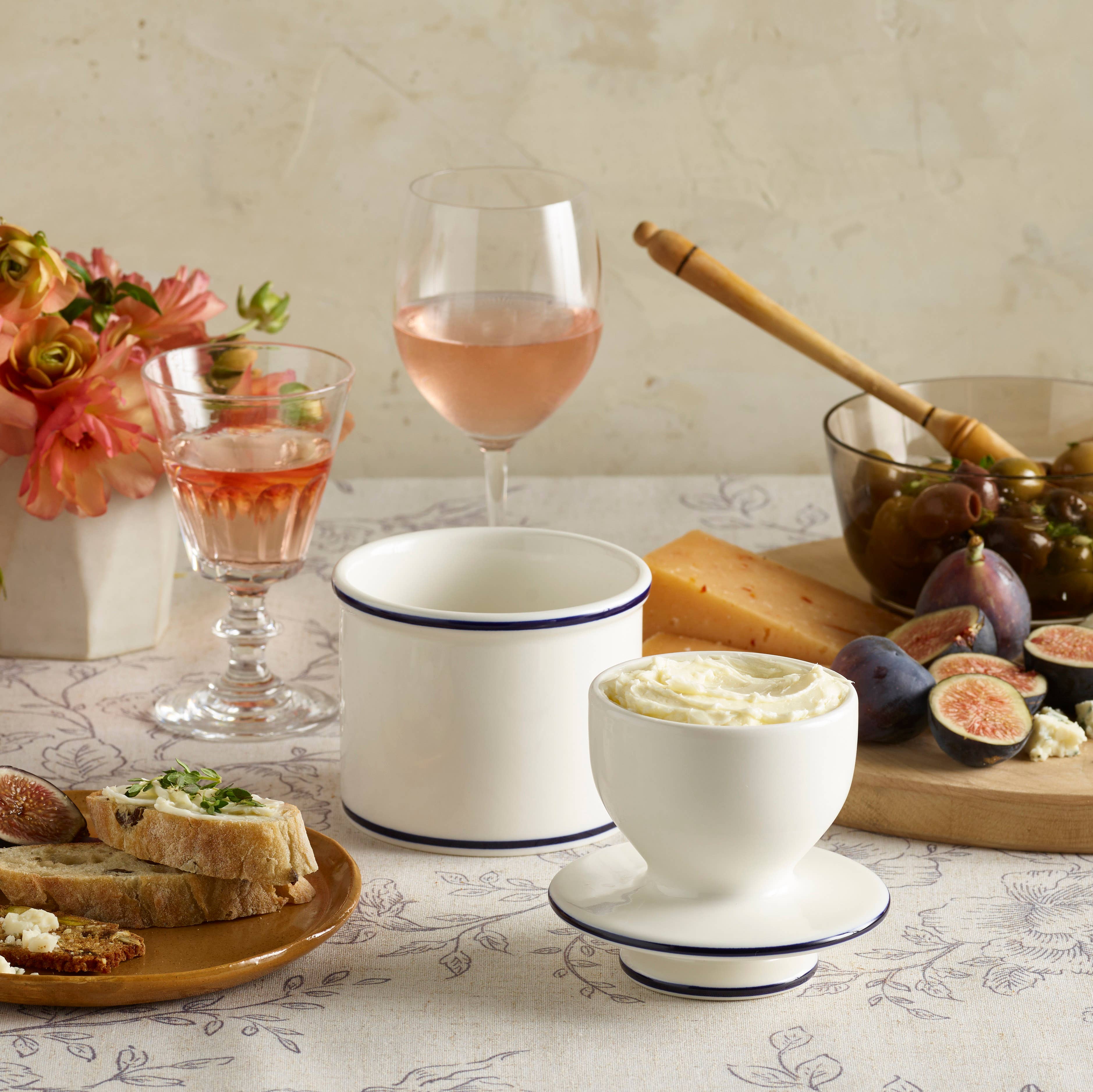 The Original Butter Bell® Crock - Wholesale Butter Dish - The Original Butter Bell® Crock - Le Bistro Blue Trim2