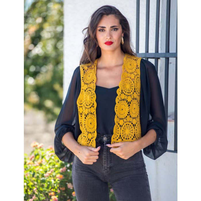 SUNSET & MOON MUSTARD RATE VEST for wholesale by Káhyra